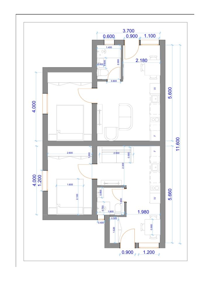 Dimensioned architectural floor plan drawing of the apartment