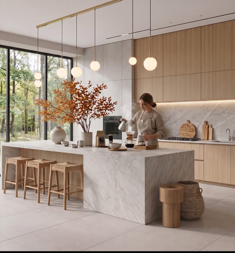 The same kitchen delivered as a photoreal, lived-in image